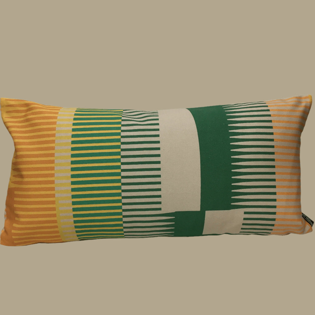 Combed Stripe Cushion - Bottle green, straw + mustard - Back in stock