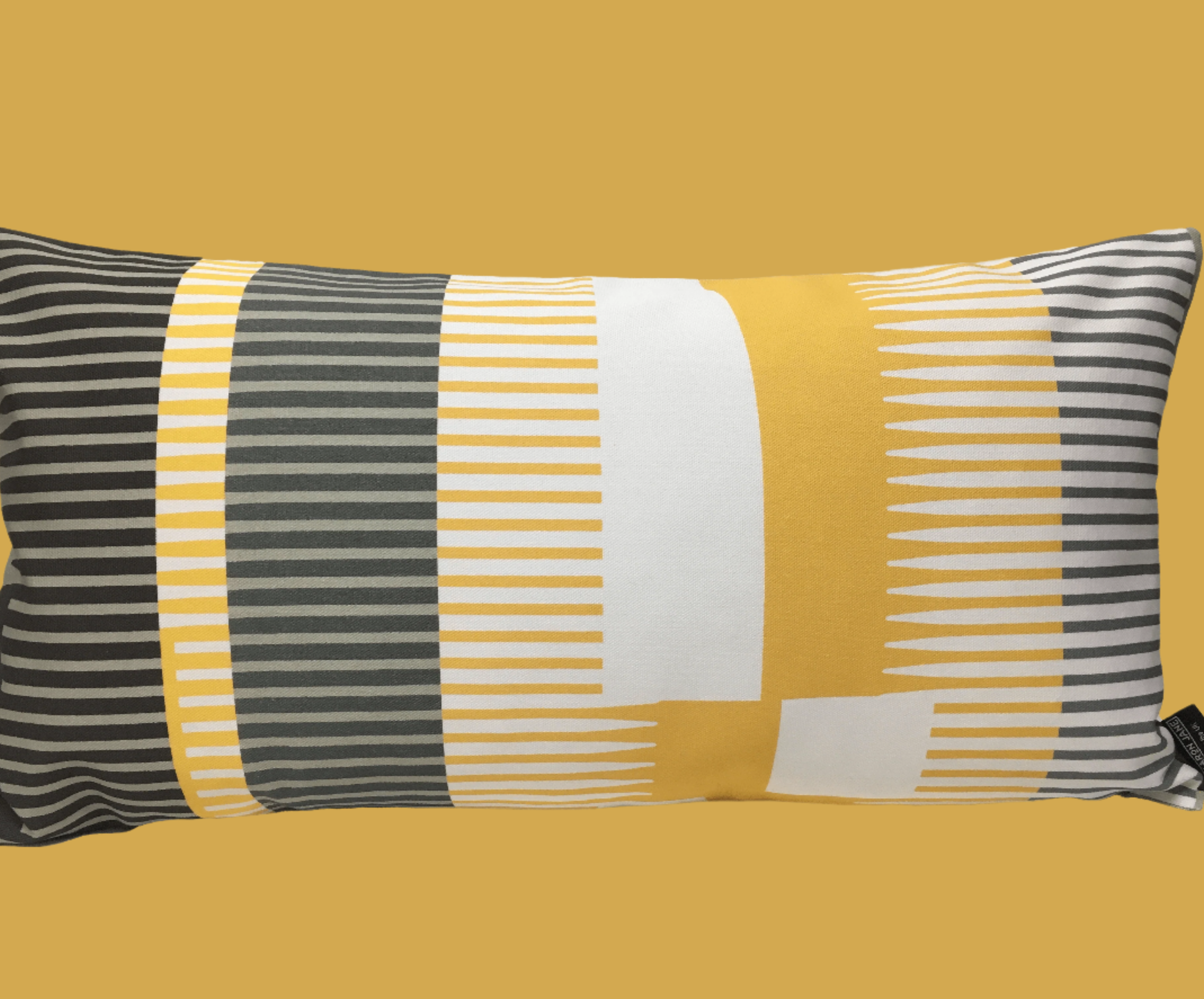 Combed Stripe Cushion - Saffron, charcoal + white ( two available )