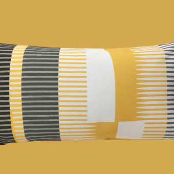 Combed Stripe Cushion - Saffron, charcoal + white ( two available )