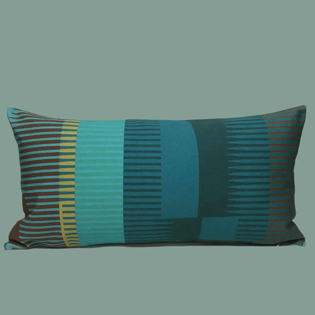 Combed Stripe Cushion - Teal, turquoise + olive
