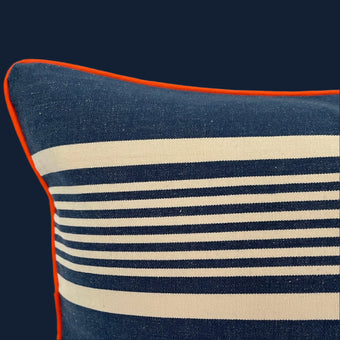 Cotton Striped Cushion - Blue + White
