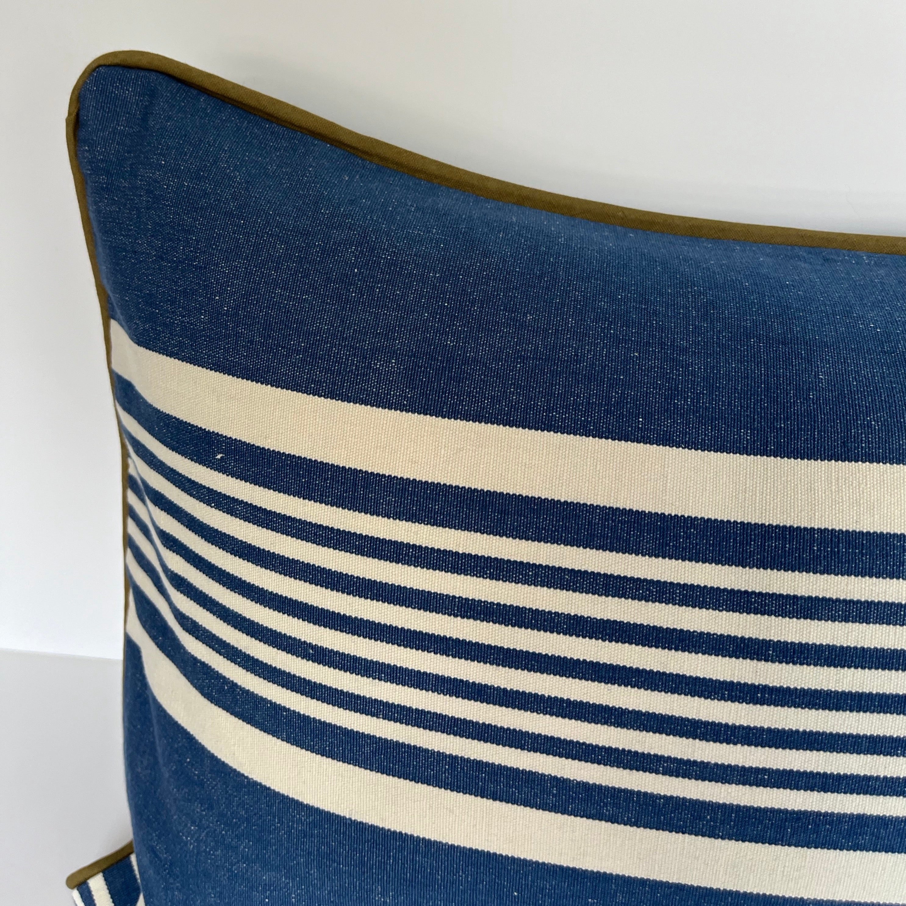 Cotton Striped Cushion - Blue + White