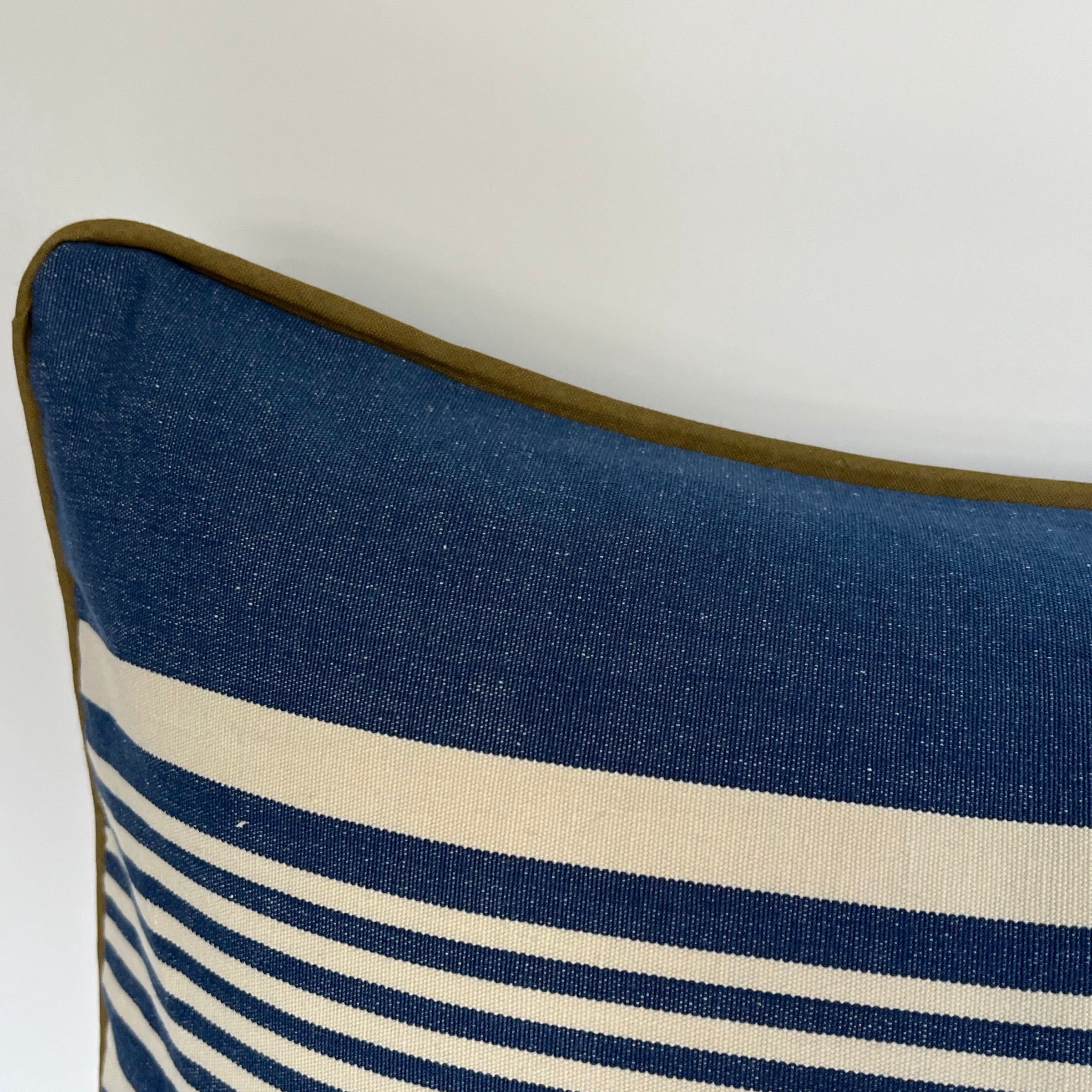 Cotton Striped Cushion - Blue + White