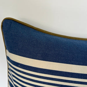 Cotton Striped Cushion - Blue + White