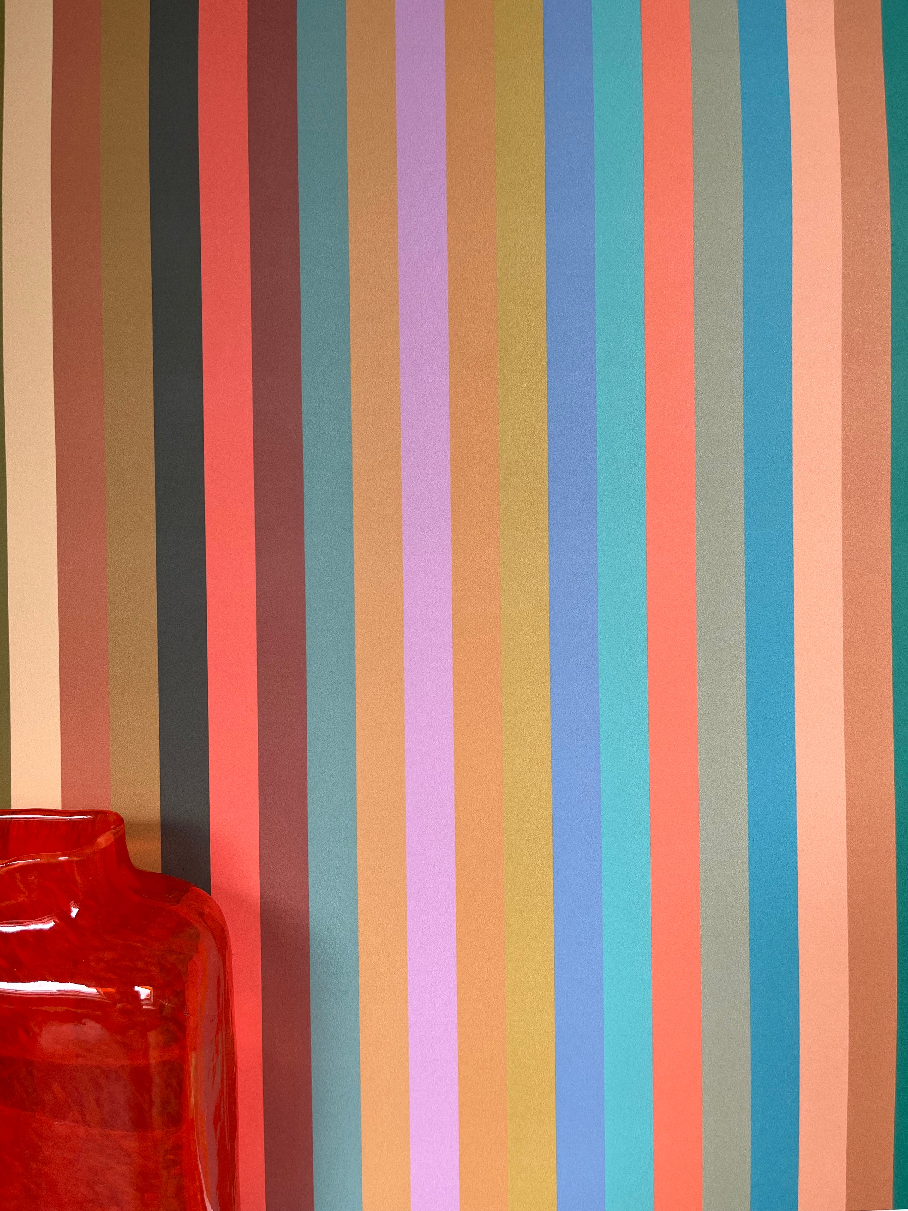 Tonal Stripe Wallpaper - Multi Bright Coral