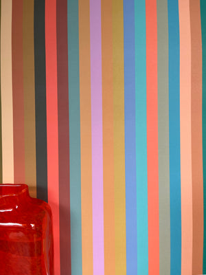 Tonal Stripe Wallpaper - Multi Bright Coral