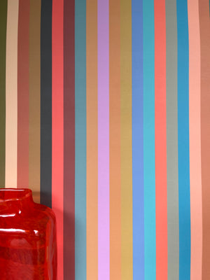 Tonal Stripe Wallpaper - Multi Bright Coral