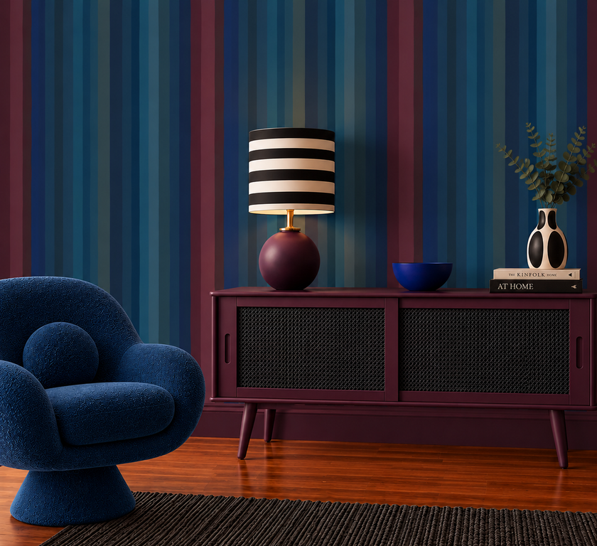Tonal  Stripe Wallpaper - Inky Blues