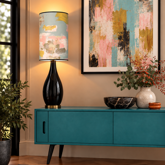 Large Painterly Abstract Lampshade - duck egg