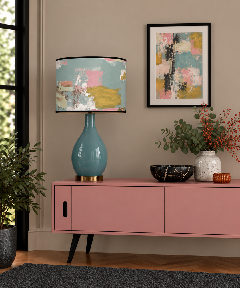 Painterly Abstract Lampshade - duck egg