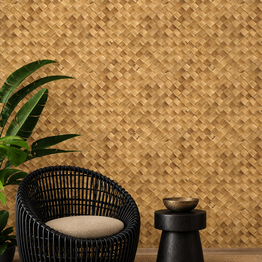 Palm Diagonal Natural Wallpaper