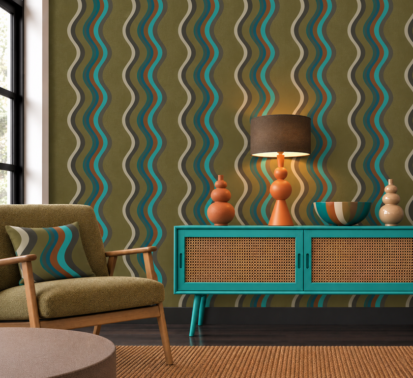 Broad Curvy Retro Stripe Wallpaper