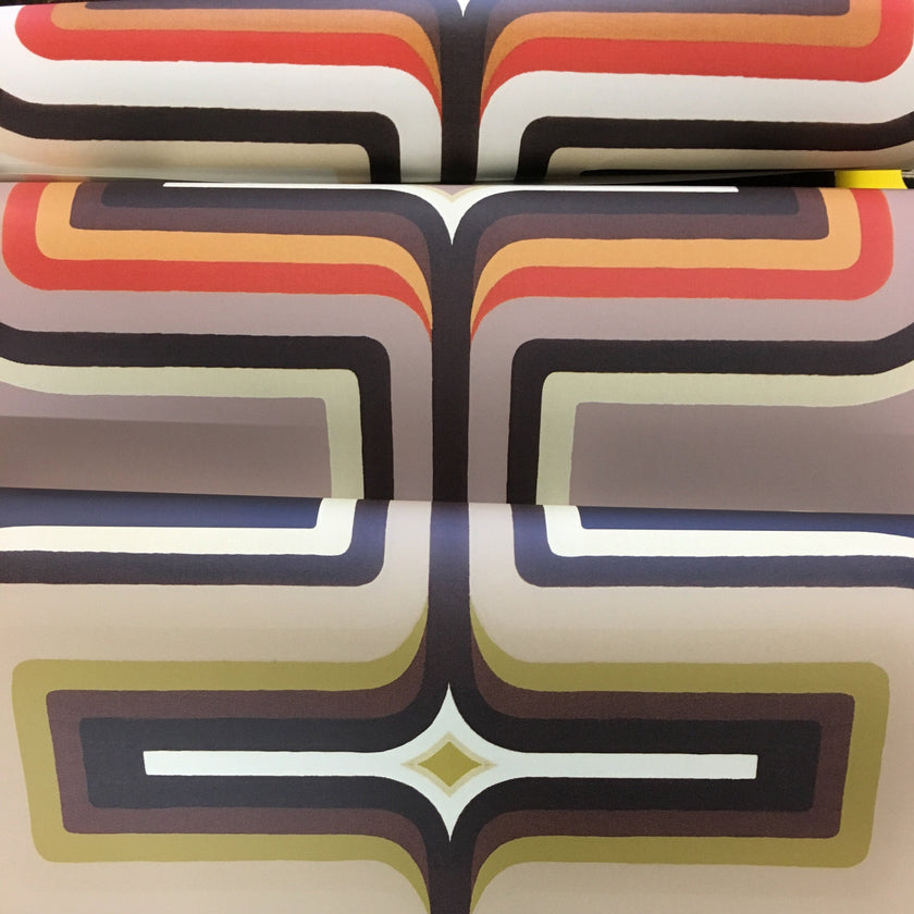 70s Geometric wallpaper Mushroom + Orange