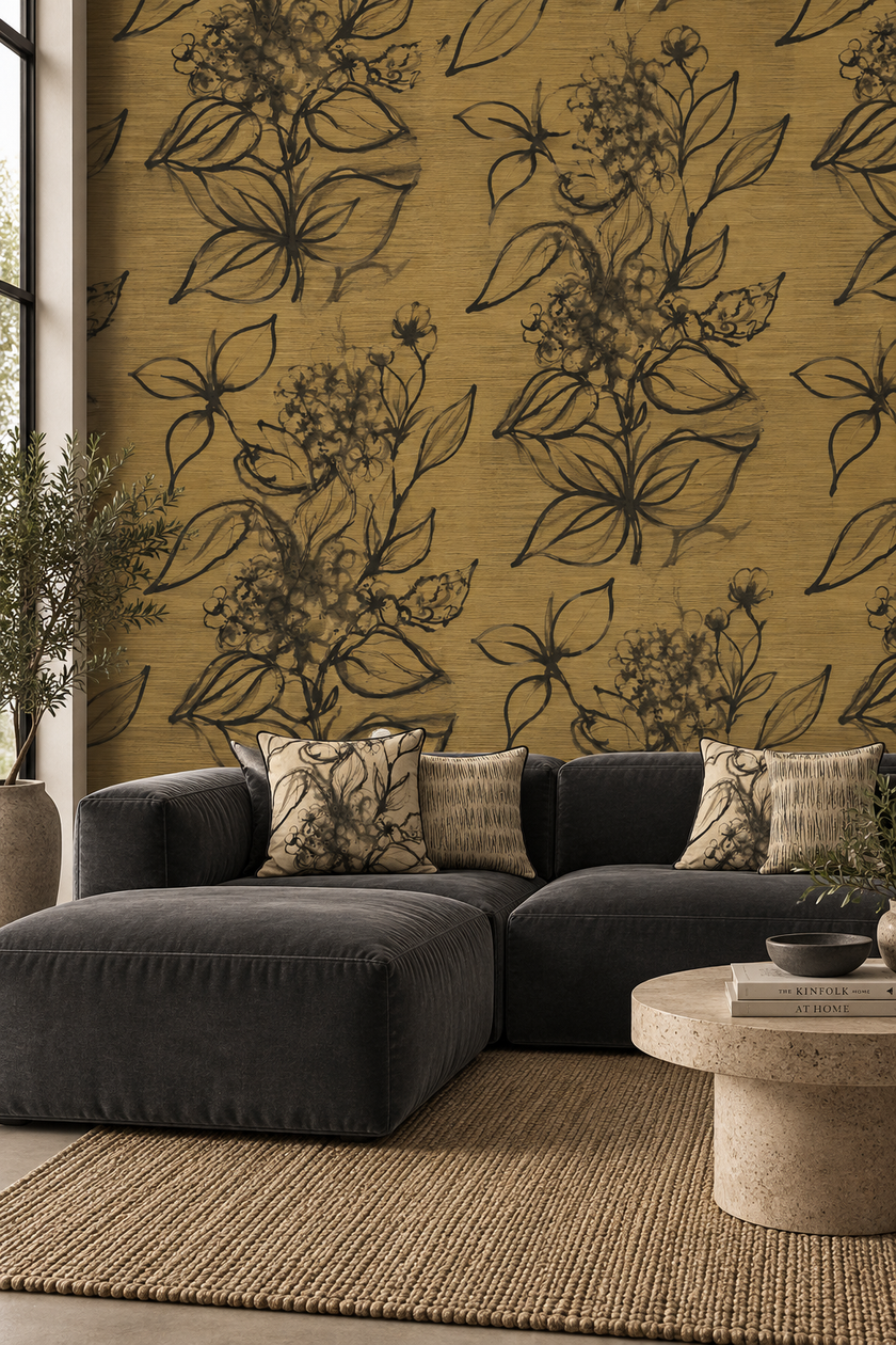 Aquatint Large Panel Floral Wallpaper