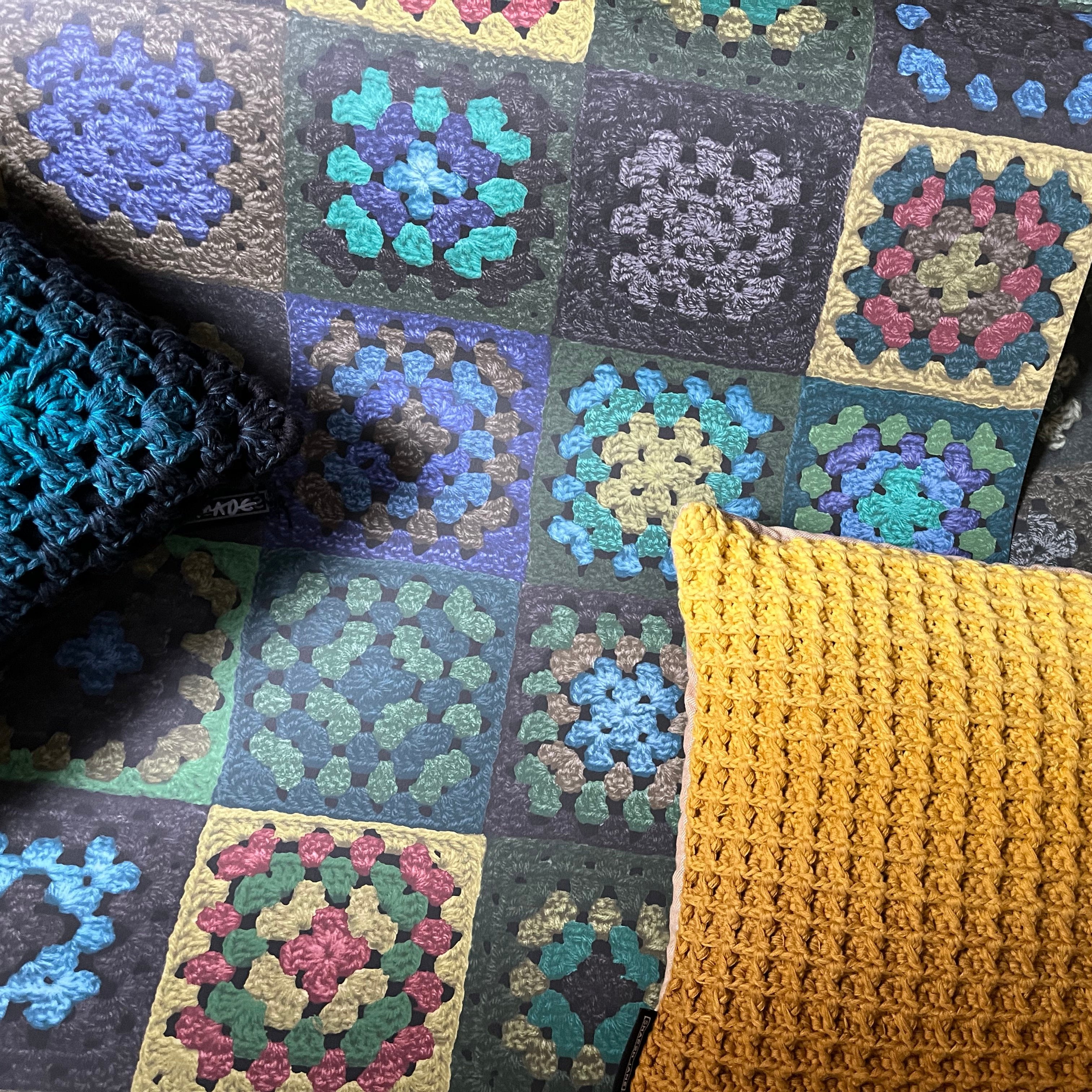 Tonal Crocheted Cushion - Blues