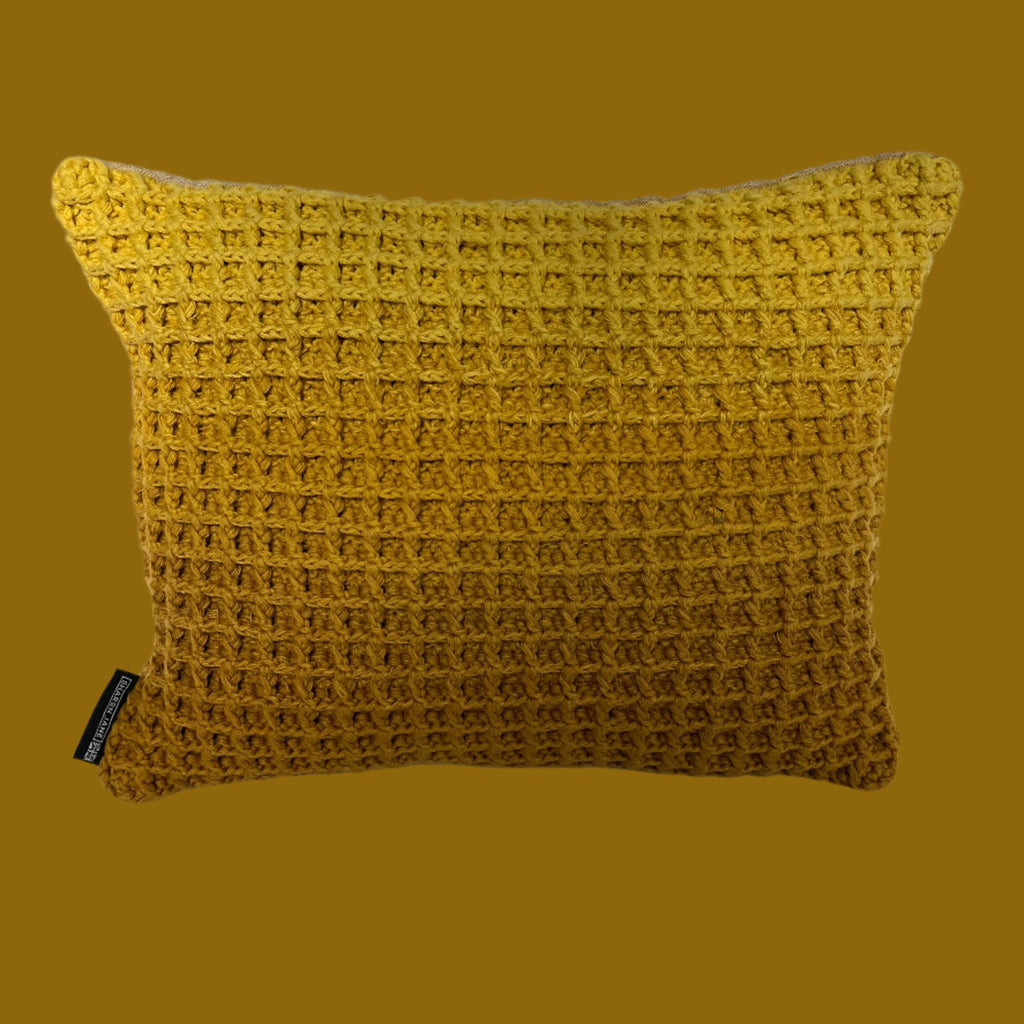 Waffle Graduated Tonal Crocheted Cushion - Ochre