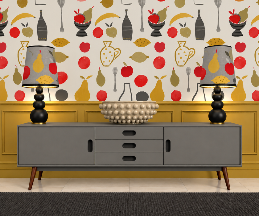 Naive Fruit Motif Wallpaper - Red Apple