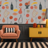 Naive Fruit Motif Wallpaper - Pale blue
