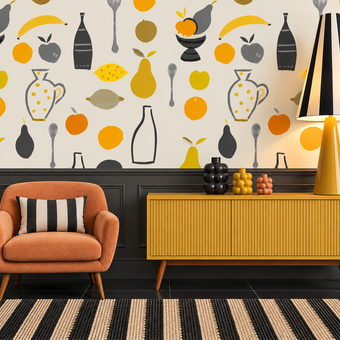 Naive Fruit Motif Wallpaper - Orange
