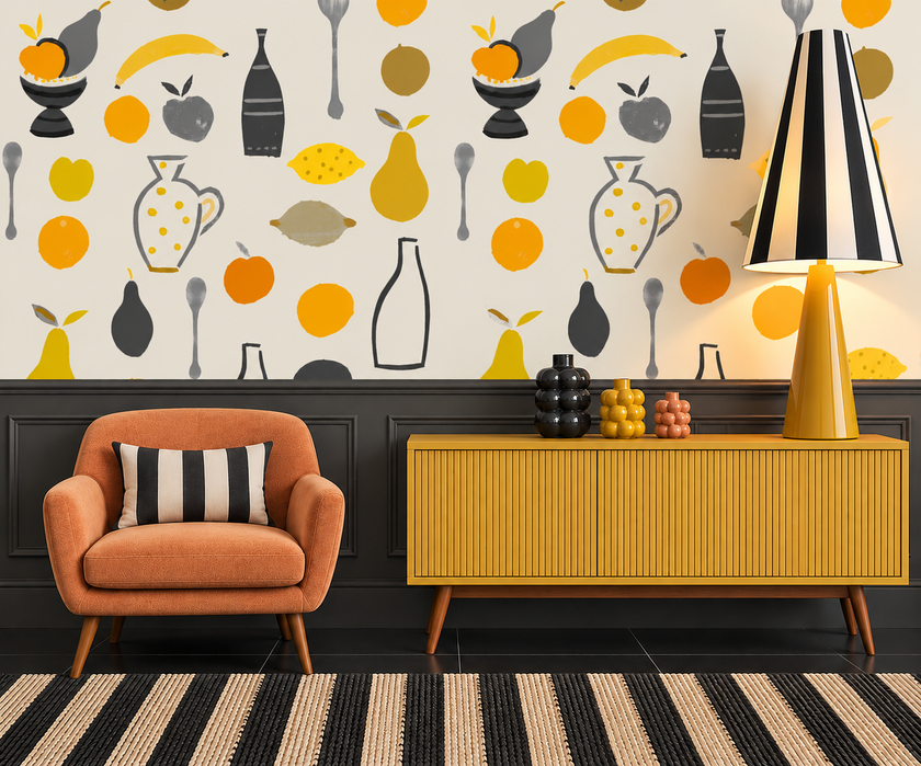 Naive Fruit Motif Wallpaper - Orange
