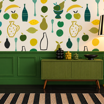 Naive Fruit Motif Wallpaper - Lime