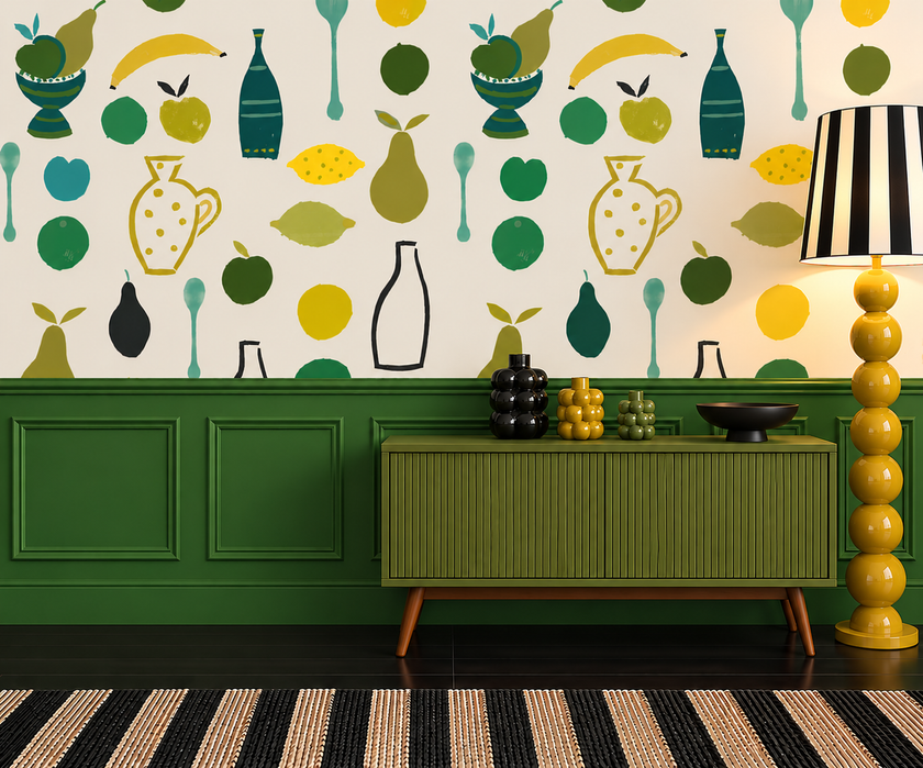 Naive Fruit Motif Wallpaper - Lime