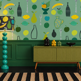 Naive Fruit Motif Wallpaper - Mint
