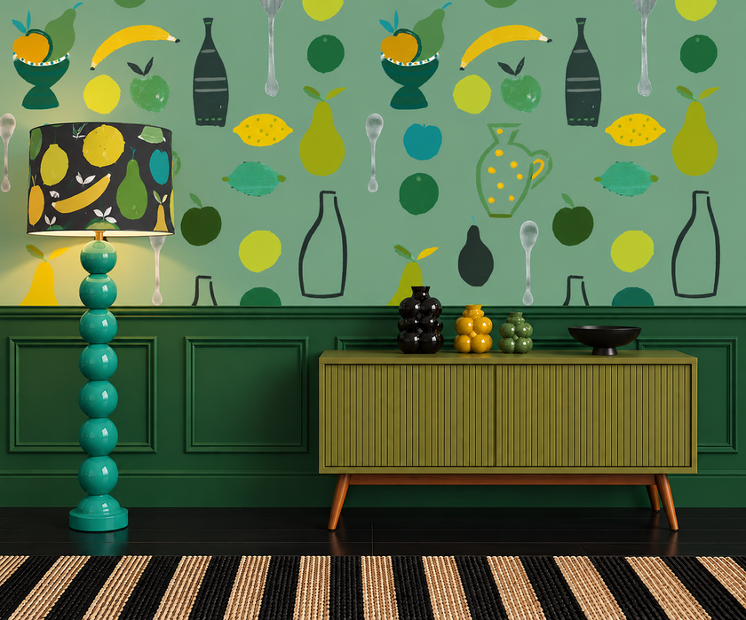 Naive Fruit Motif Wallpaper - Mint