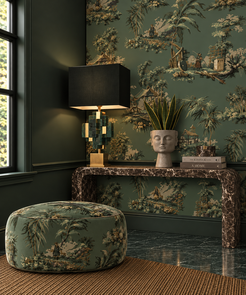 Vintage Oriental Wallpaper - Celadon