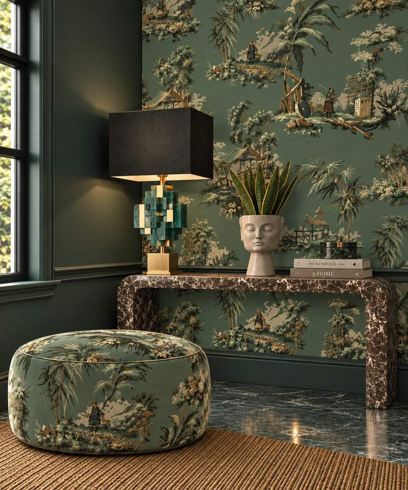 Vintage Oriental Wallpaper - Celadon