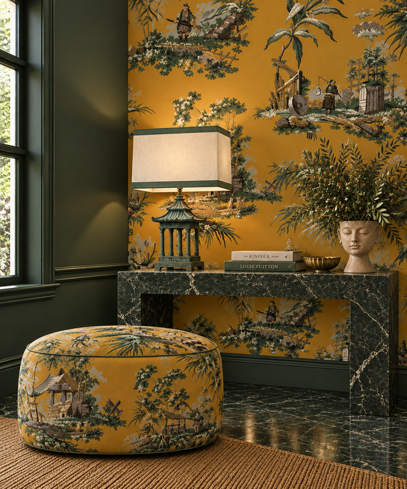 Vintage Oriental Wallpaper -  Intense Yellow