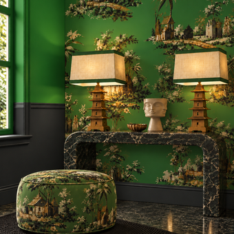 Vintage Oriental Wallpaper - Bright green
