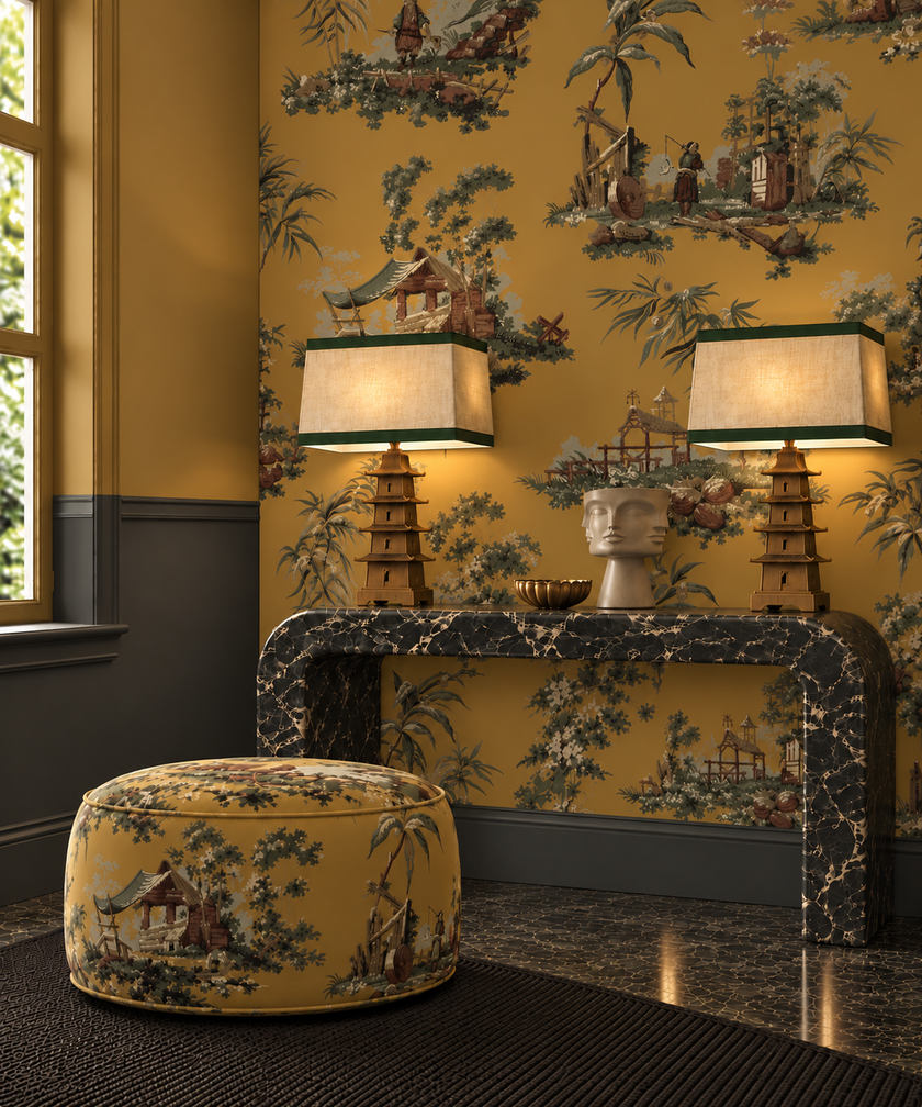 Vintage Oriental Wallpaper - Ochre