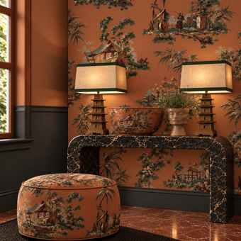 Vintage Oriental Wallpaper - Chinese Orange