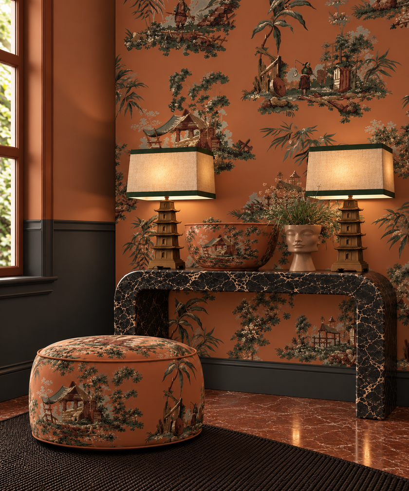 Vintage Oriental Wallpaper - Chinese Orange
