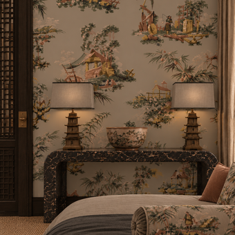 Vintage Oriental Wallpaper - Putty