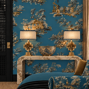 Vintage Oriental Wallpaper - Turquoise