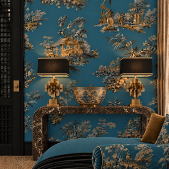 Vintage Oriental Wallpaper - Turquoise