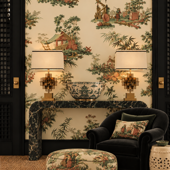 Vintage Oriental Wallpaper - Cream