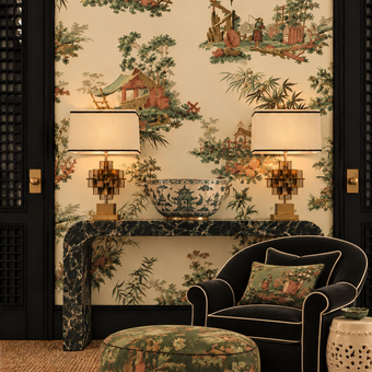 Vintage Oriental Wallpaper - Cream