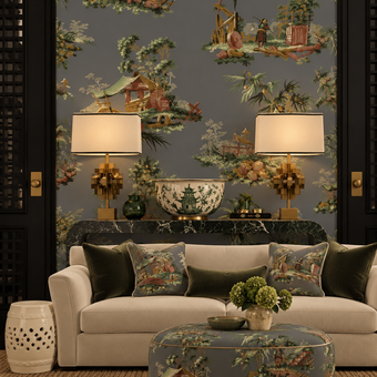Vintage Oriental Wallpaper - Grey