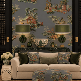 Vintage Oriental Wallpaper - Grey