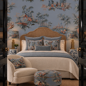 Vintage Oriental Wallpaper - Powder Blue