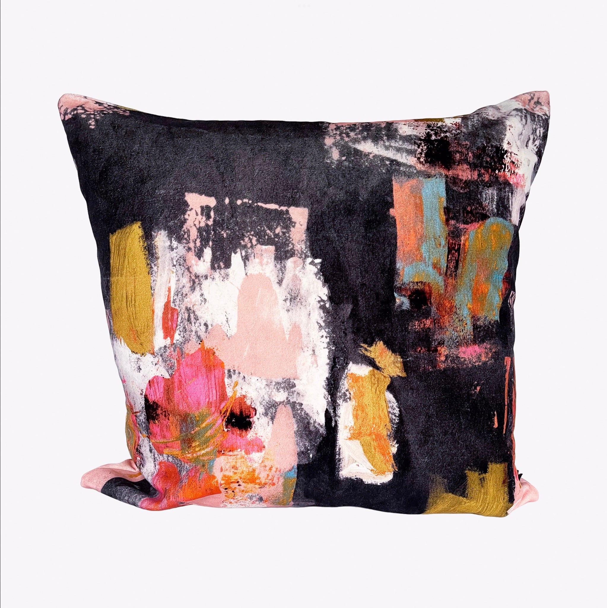 Abstract painterly Velvet Cushion - Black