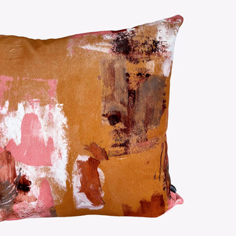 Abstract painterly Velvet Cushion - Camel