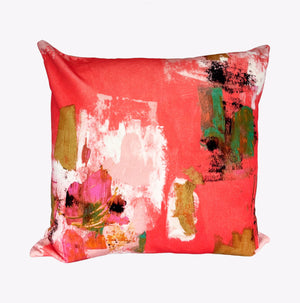 Abstract painterly Velvet Cushion - Bright coral