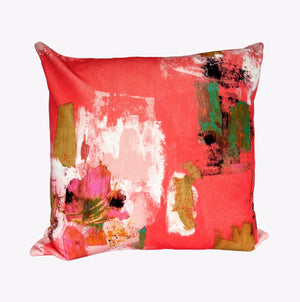 Abstract painterly Velvet Cushion - Bright coral