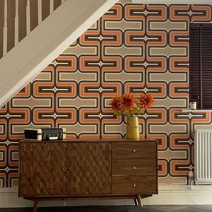 70s Geometric wallpaper Mushroom + Orange