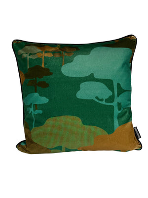 Retro Tree Velvet Cushion - Teal + Turquoise