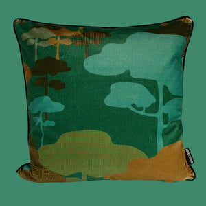 Retro Tree Velvet Cushion - Teal + Turquoise